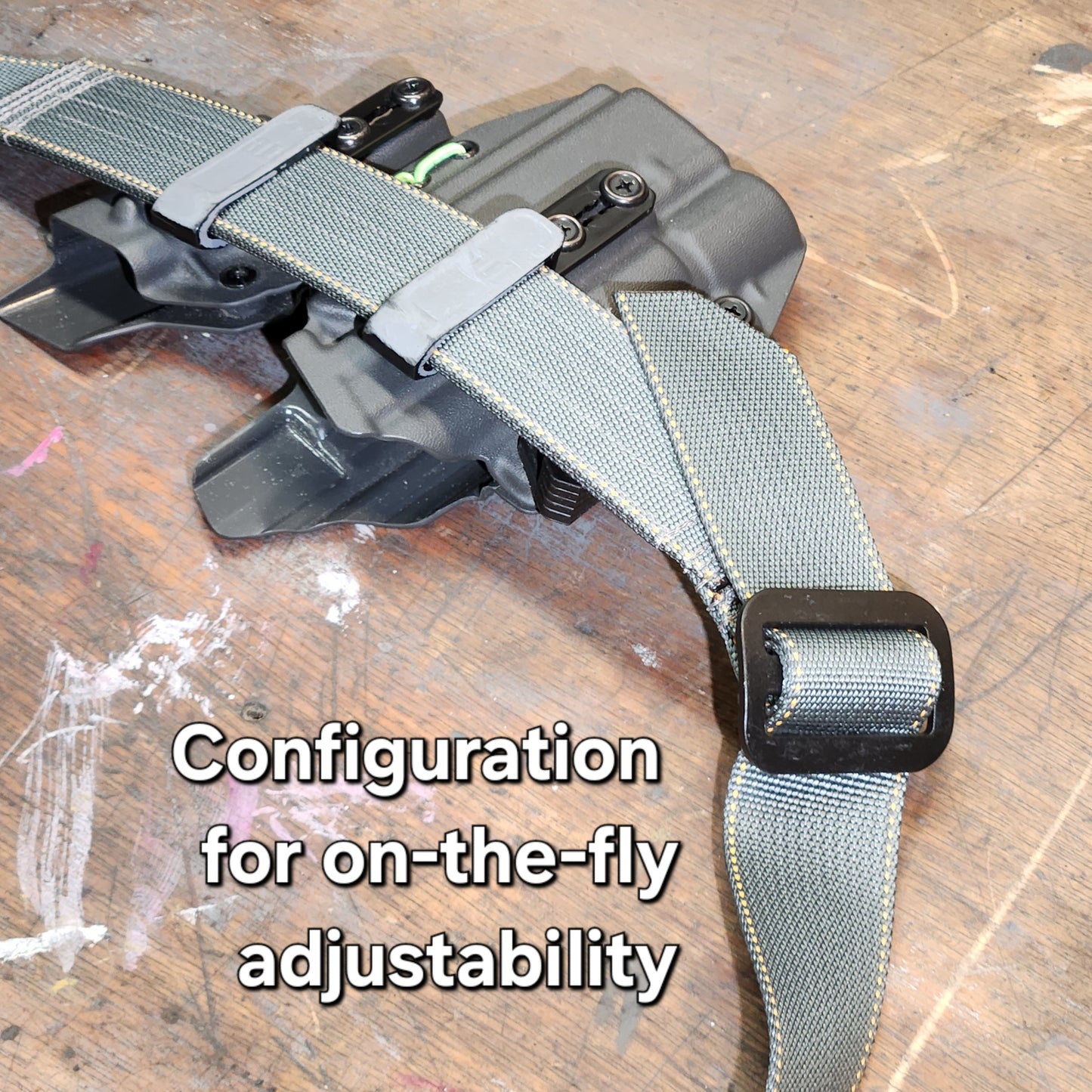 Gray AIWB belt for appendix carry buckle closeup showing fastening configuration for quick adjustability.