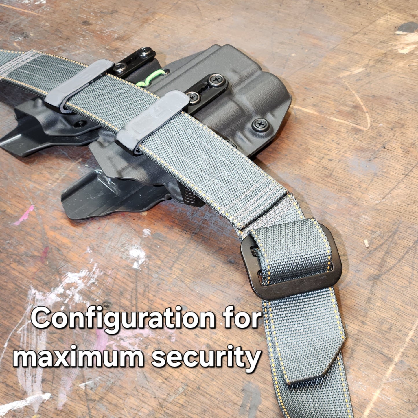 Gray AIWB belt for appendix carry buckle closeup showing fastening configuration for maximum security.