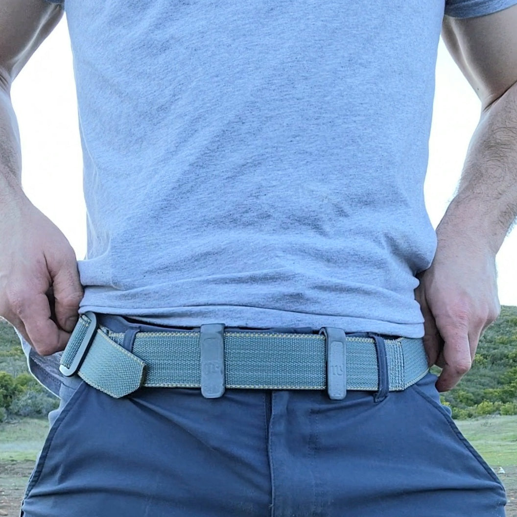 Advanced AIWB CCW belt being worn with holster appendix covered by T-shirt